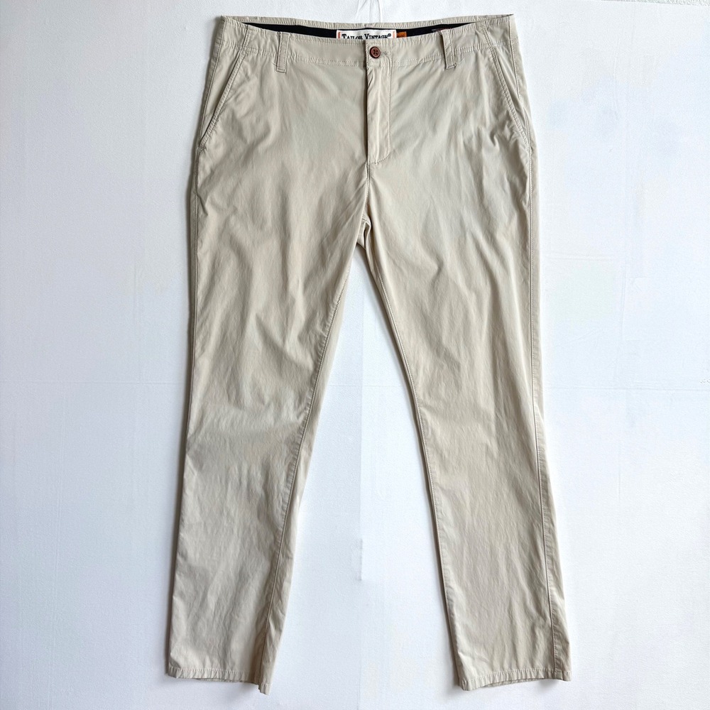 Tailor Vintage Greenwich Slim Fit Pants 36x32 Khaki Tan Airotec Luxe Performance
